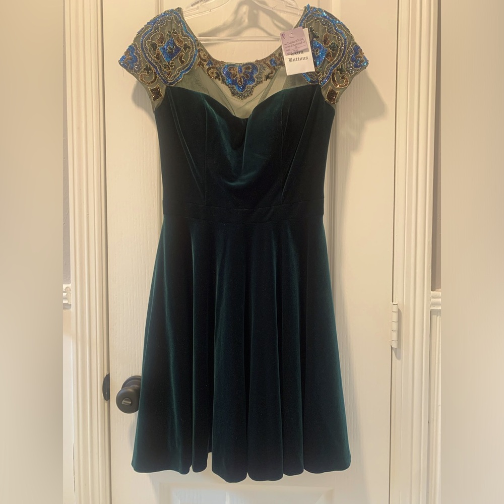 Sherri Hill green velvet sequin beaded dress